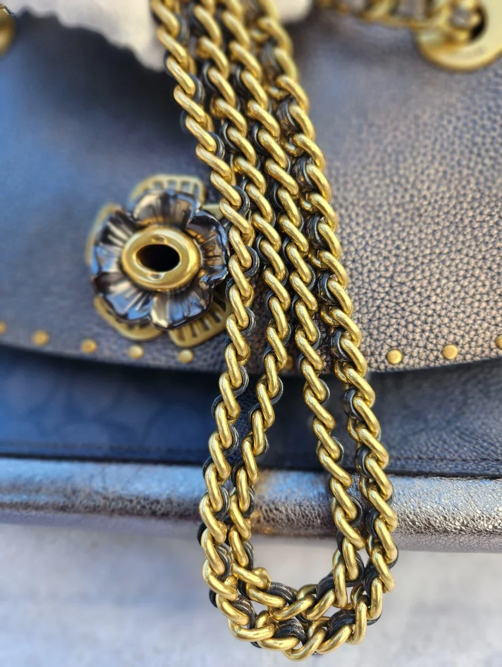 Coach Parker Signature Rivets Snakeskin Bag + Dust Bag